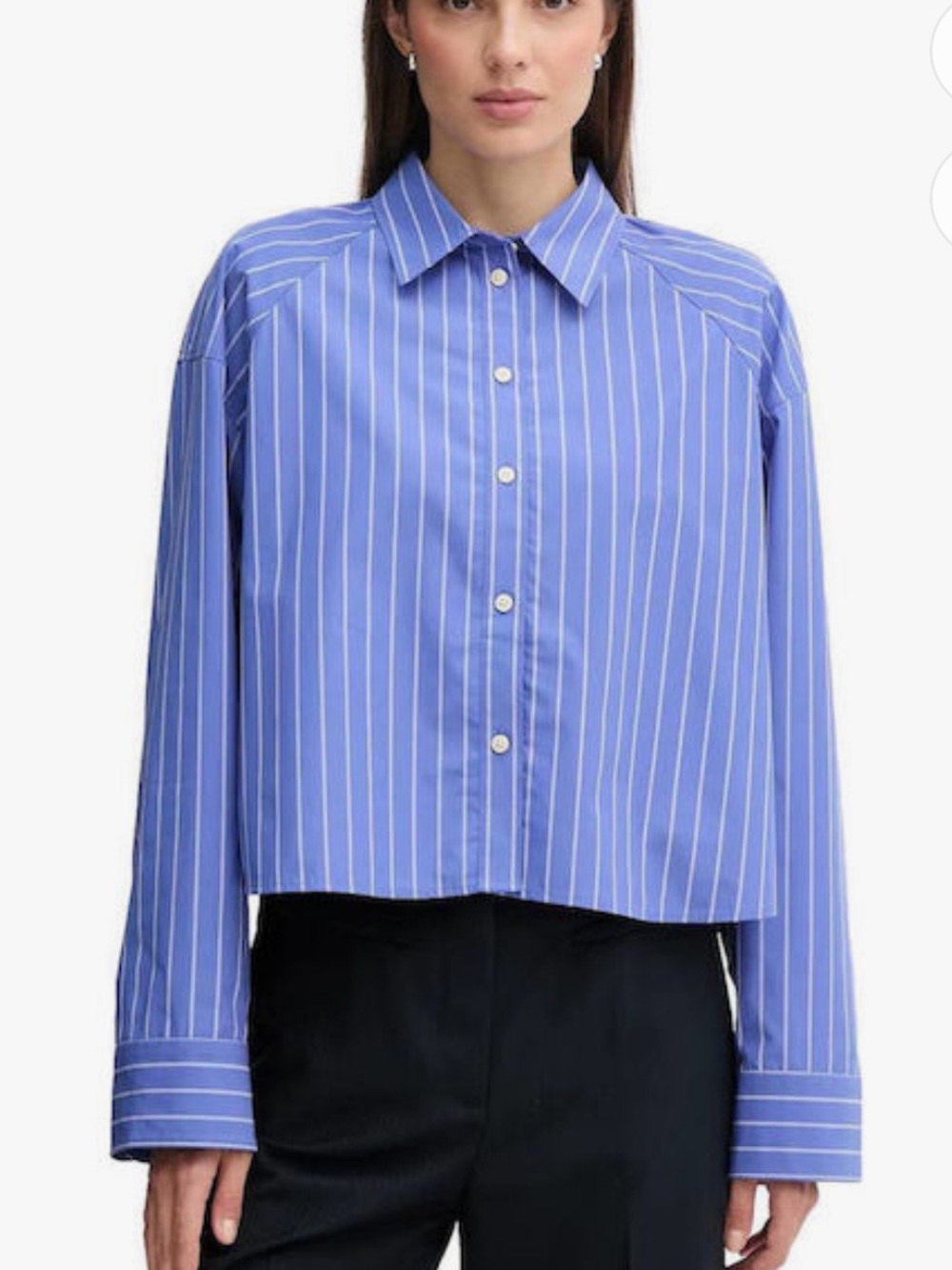 Zara Button Down Shirt, Cotton Poplin, Cropped, Blue & White Stripe, M - Picture 13 of 13
